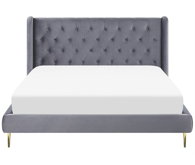 Beliani Cama com estrado Veludo FORBACH 154x218 Cinza