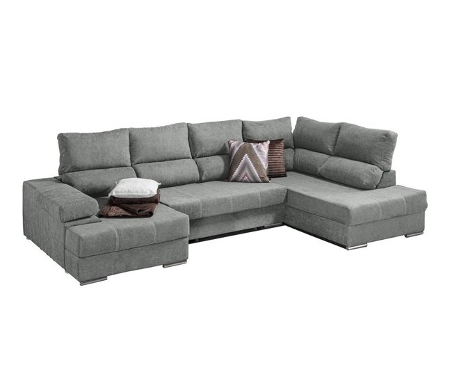 Mega Sofá Cama Chaise Longue Canto Itália 345cm Cimento