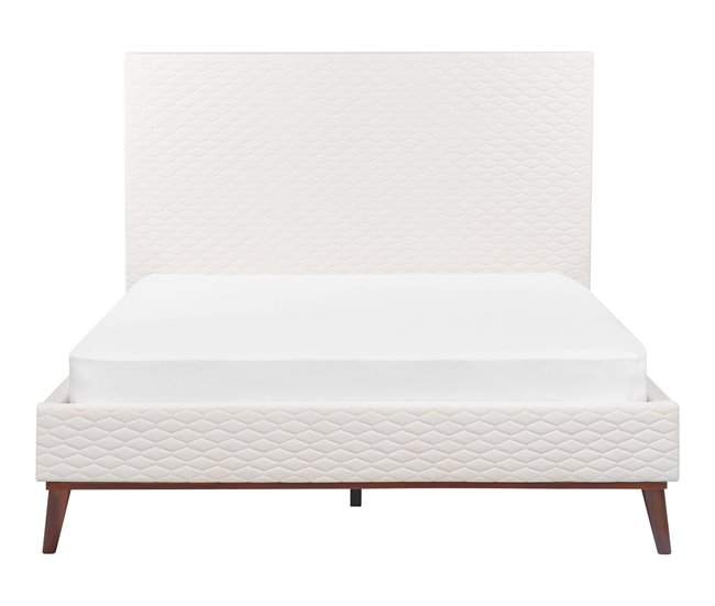Beliani Cama com estrado Veludo BAYONNE 151x212 Branco/ Bege