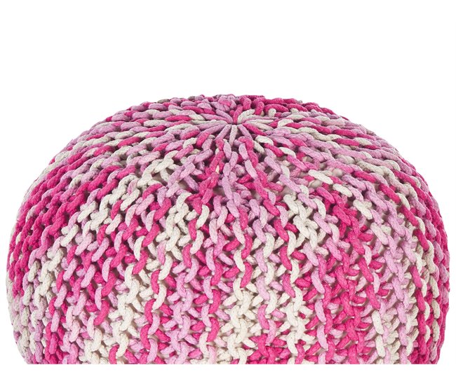 Pufe redondo em tricot branco e azul 50 x 35 cm CONRAD Branco/ Bege