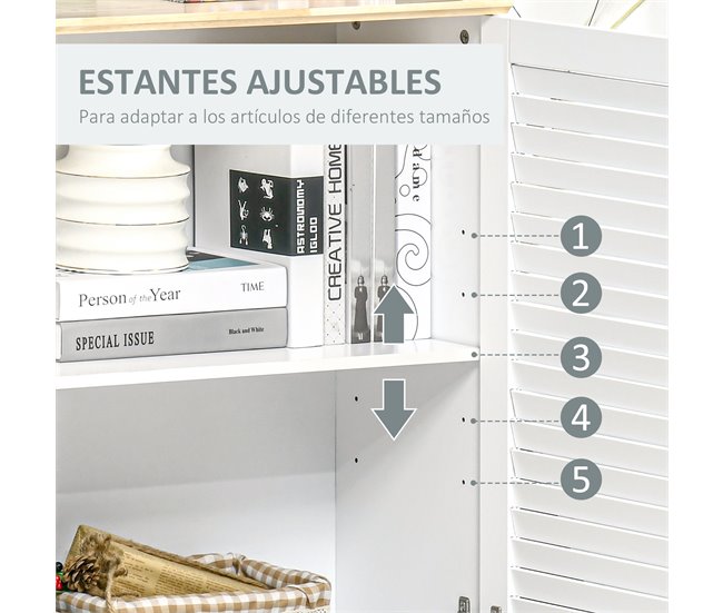 Aparador MDF, Madeira de borracha HOMCOM 80 Branco