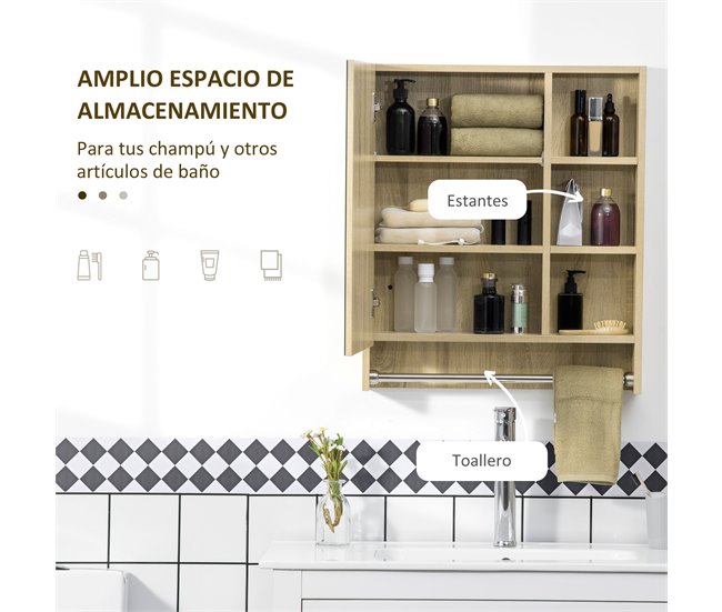 Armário Casa de Banho com Espelho MDF e Vidro kleankin Castanho