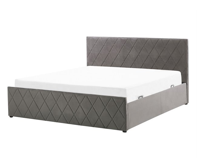 Beliani Cama con almacenaje Terciopelo ROCHEFORT 150x214 Cinza