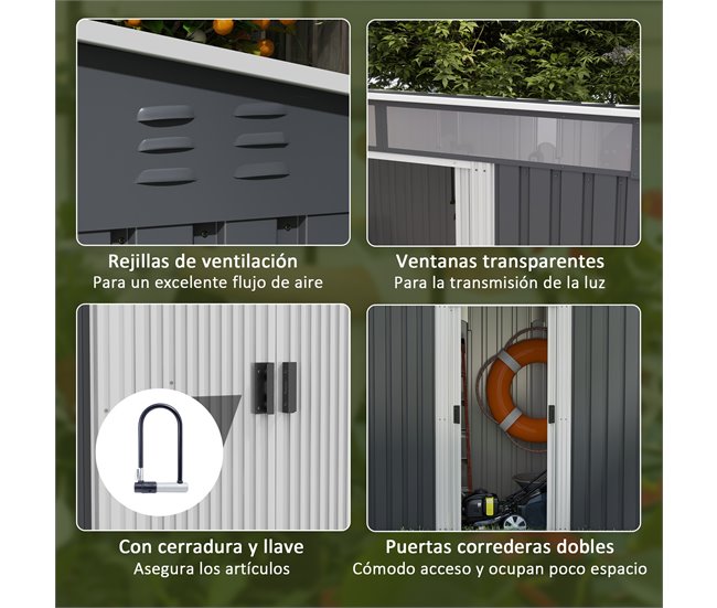 Abrigo de Jardim Aço Galvanizado Outsunny Cinza