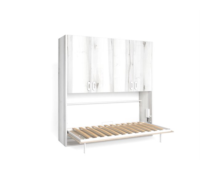 Cama abatível MOOD 190x90cm com roupeiro Branco/ Madeira