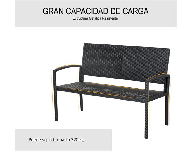 Banco Jardim Vime PE, Aço Outsunny 122x60 Preto
