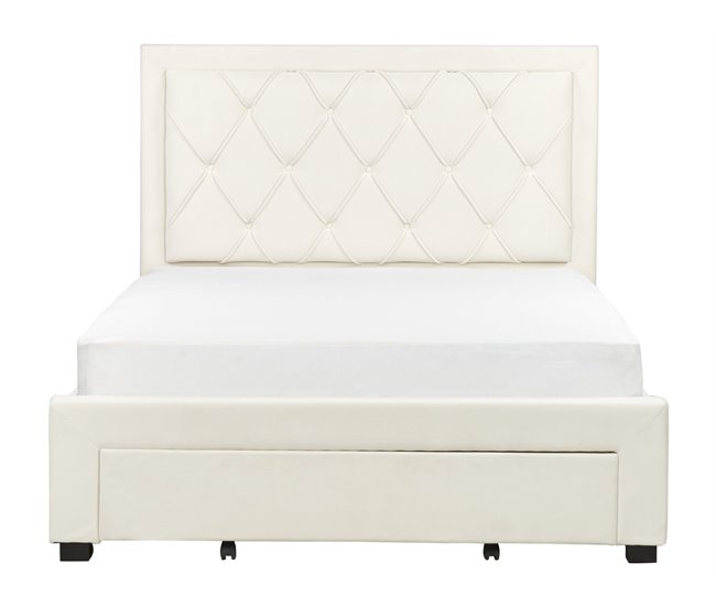 Beliani Cama com armazenamento Veludo LIEVIN 145x217 Creme