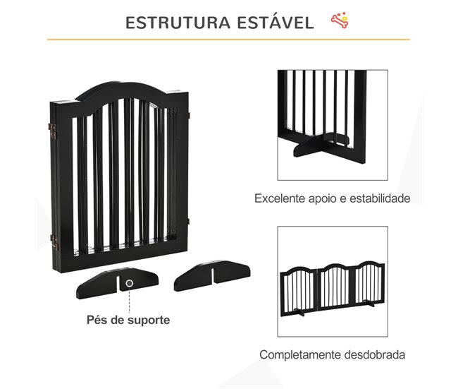 Barreira de Segurança MDF e Madeira Maciça PawHut Preto