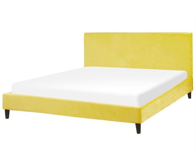 Beliani Cama com estrado Veludo FITOU 190x214 Amarelo