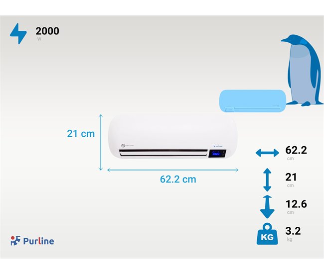 Aquecedor de Parede Cerâmico 1000W / 2000W com temporizador Branco