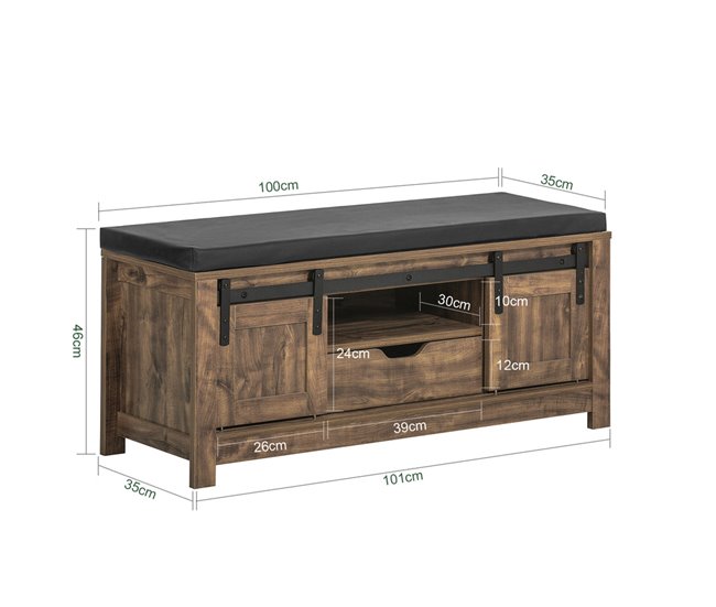 Banco para sapatos com porta de correr FSR118-N SoBuy Madeira