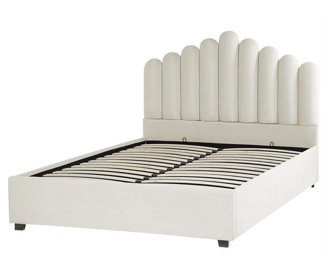 Beliani Cama com armazenamento Veludo VINCENNES 167x214 Branco/ Bege