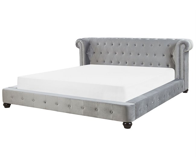 Beliani Cama Terciopelo CAVAILLON 225x246 Cinza Claro