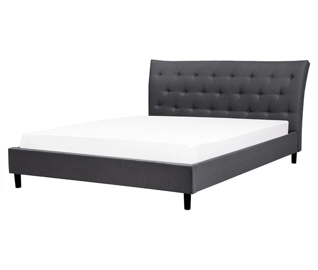 Beliani Cama com estrado Poliéster SAVERNE 177x228 Cinza Claro