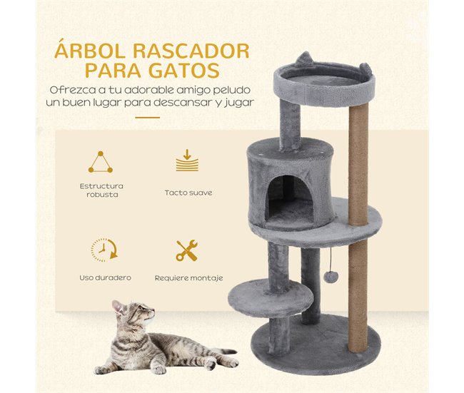 Arranhador para Gatos Aglomerado de Madeira, Pelúcia e Sisal Cinza