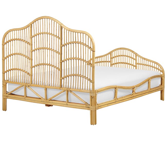 Beliani Cama com estrado Rattan/vime DOMEYROT 147x207 Castanho