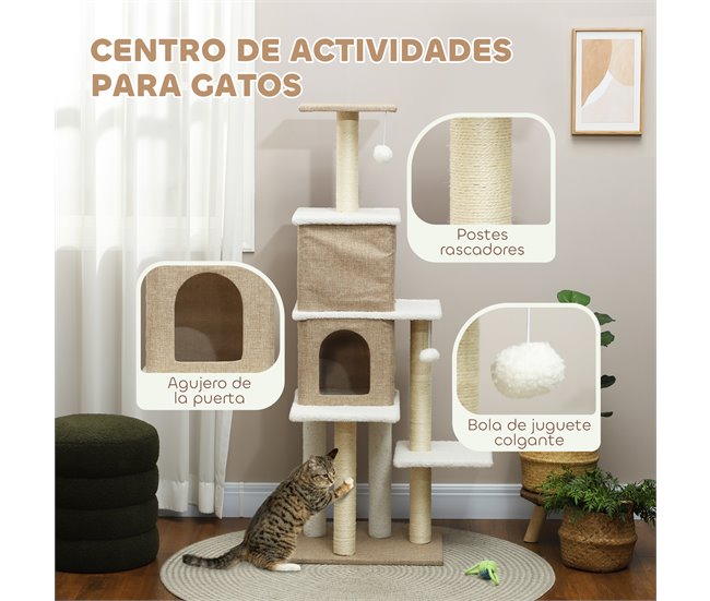 Arranhador para Gatos Aglomerado de Madeira, Pelúcia e Sisal Castanho