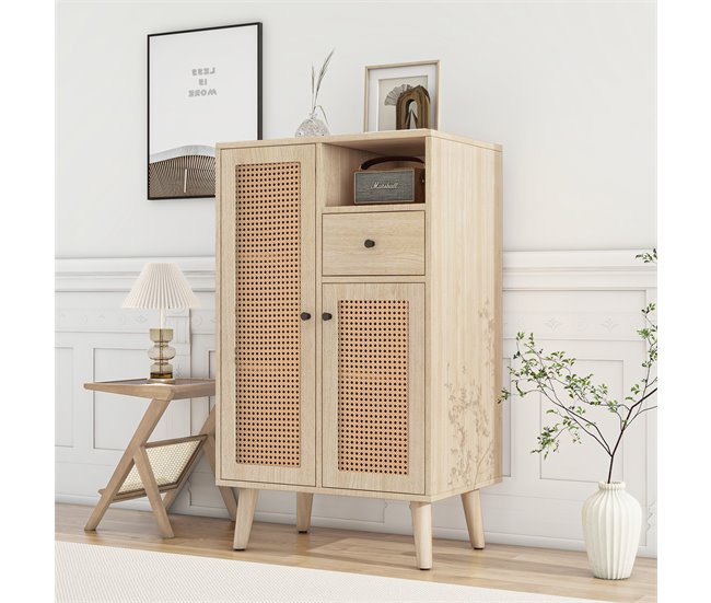 Aparador de painel de partículas com 2 portas e 1 gaveta Madeira