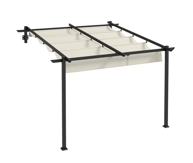 Pérgola de Parede Aço e Poliéster Outsunny 297x297 Cru