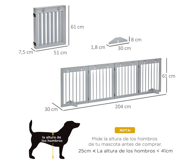 Barreira de Segurança para Cães Madeira de Pinho PawHut Cinza