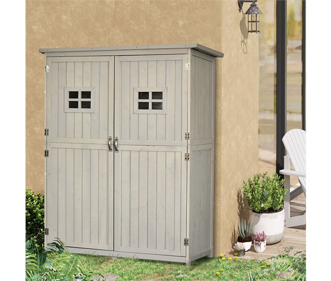 Abrigo de Armazenamento Madeira de Abeto Outsunny Cinza