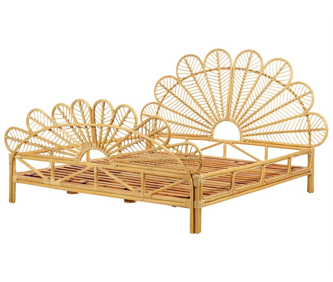 Beliani Cama com estrado Rattan/vime FLORENTINE 187x207 Castanho