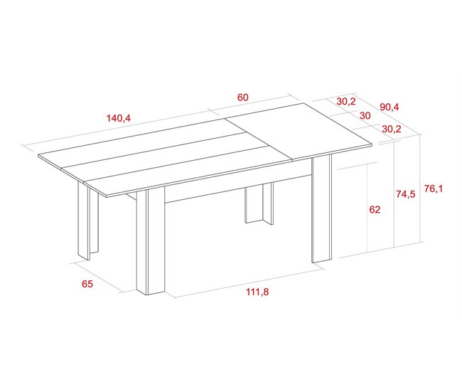  Mesa extensível KAI até 200 cm - 76 x 140 x 90 cm 140 Branco