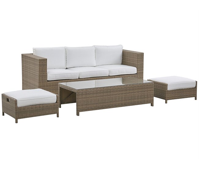 Beliani Conjunto lounge Ratan sintético BELLUNO Branco