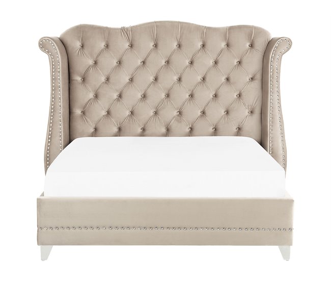 Beliani Cama com estrado Veludo AYETTE 225x215 Bege