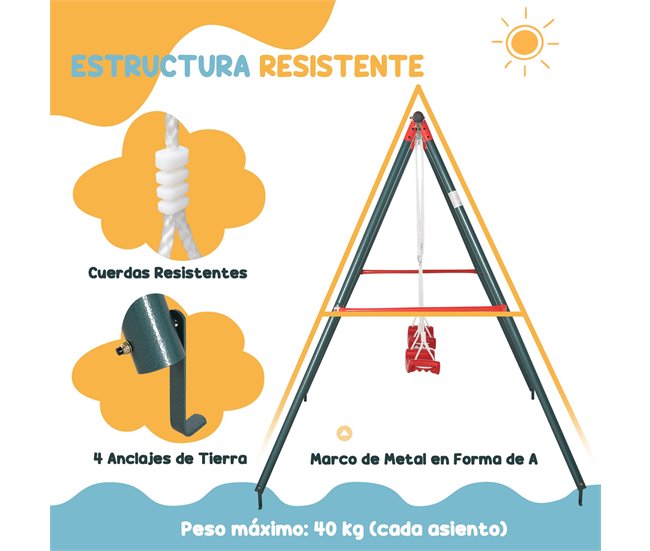 Conjunto de Baloiços para Crianças Metal, PE e PP Outsunny Multicor