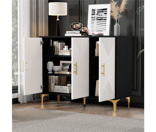 Aparador de mdf e painel de partículas com 3 portas Branco/ Preto