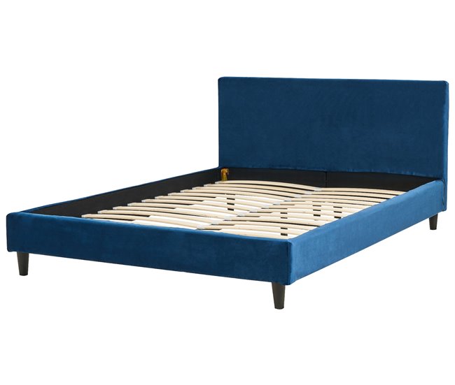 Beliani Cama com estrado Veludo FITOU 150x214 Azul