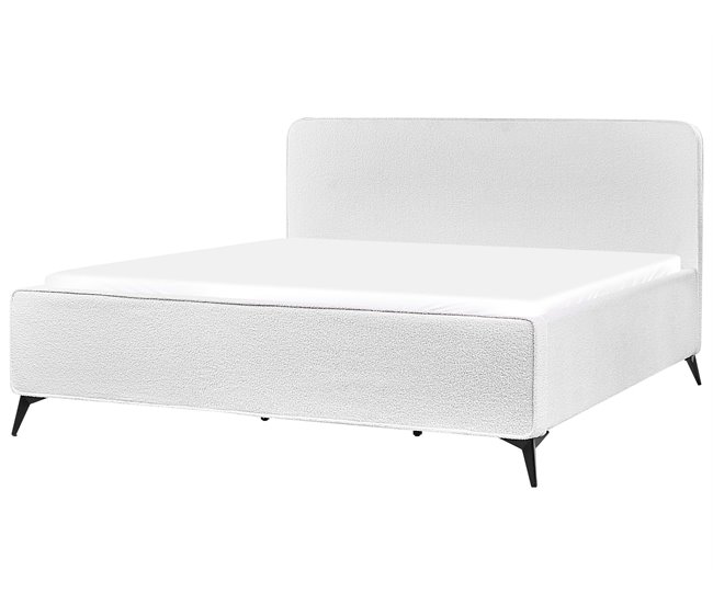 Beliani Cama com estrado Bouclé VALOGNES 192x220 Branco