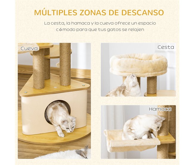 Árvore Arranhadora para Gatos MDF, Juta, Pelúcia e Feltro PawHut Bege
