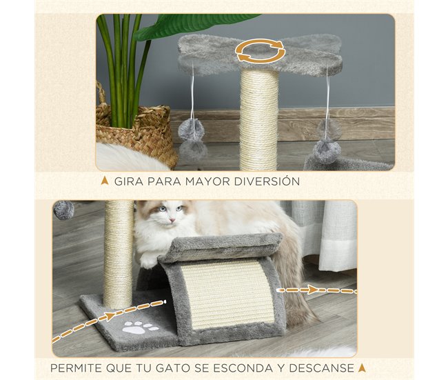 Arranhador para Gatos Aglomerado de Madeira, Pelúcia e Sisal Cinza