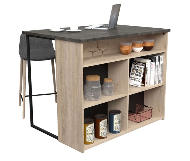 Ilha de cozinha em melamina Arko com 5 compartimentos e mesa alta Multicor