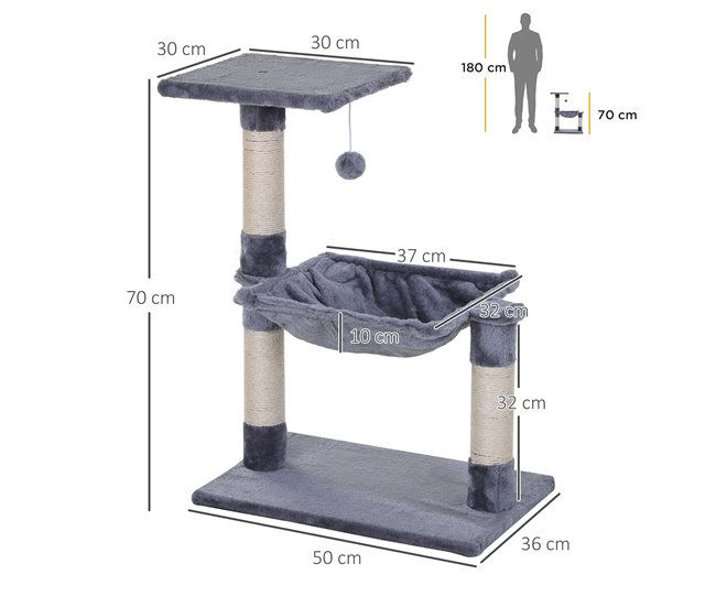 Arranhador para Gatos Aglomerado de Madeira, Pelúcia e Sisal Cinza