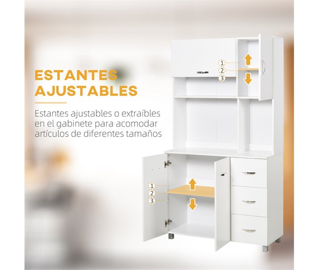 Armário de Cozinha Melamina de Madeira, Metal e Plástico HOMCOM 100 Branco