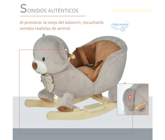 Cavalo de balanço infantil Luxuoso, Madeira, Aço HOMCOM Cinza