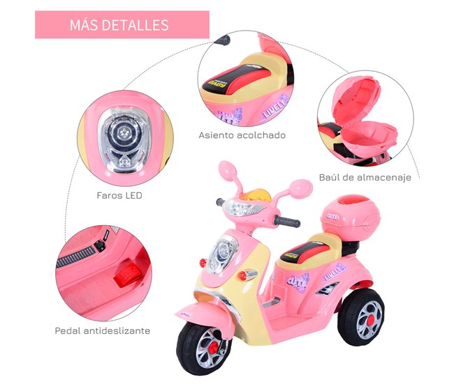 Moto elétrica metal e PP HOMCOM Rosa