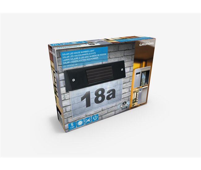 Luz solar led para o número da casa GRUNDIG 5x16,5x22cm Preto