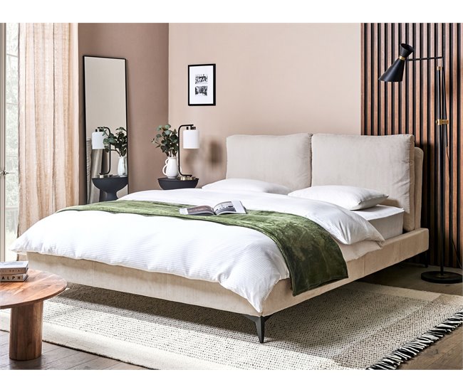 Beliani Cama com estrado Bombazine MELLE 175x240 Bege