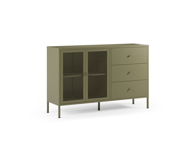 Aparador FAYNA com 2 portas 3 gavetas cor verde Verde