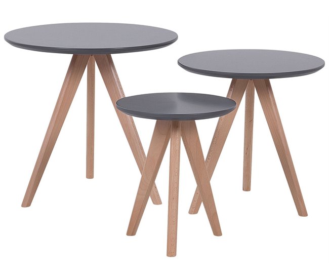 Beliani Conjunto de 3 mesas de centro VEGAS 48x48 Cinza