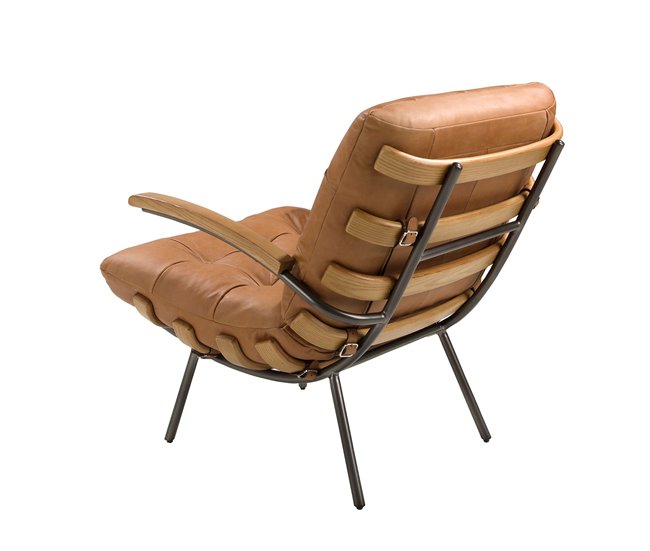ANGEL CERDA Poltrona de couro marrom e freixo Camel