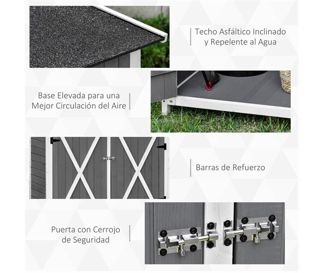 Abrigo de Jardim Madeira de Abeto Outsunny 139 Cinza