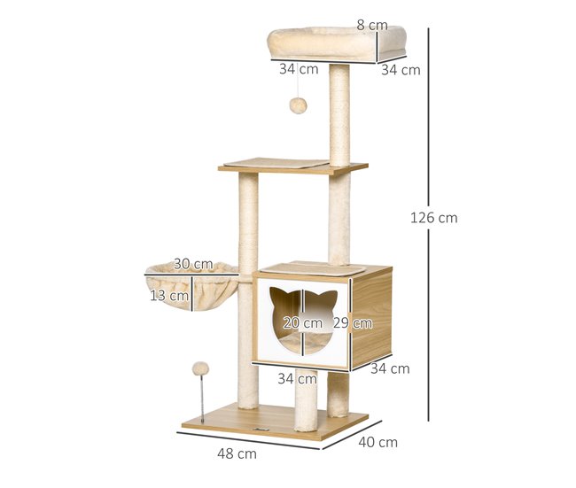 Arranhador para Gatos Aglomerado de Madeira, Pelúcia e Sisal Bege