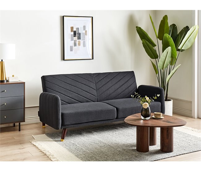 Beliani Sofá de 3 lugares Linho sintético SENJA Preto