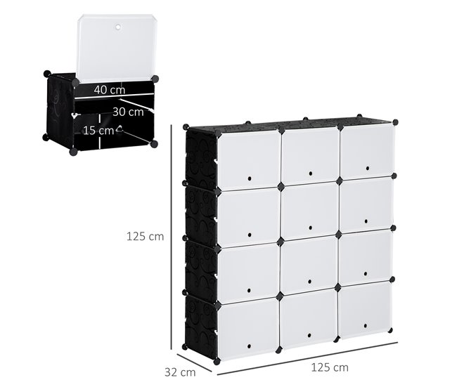 Armário Modular 12 Cubos PP e Aço HOMCOM 125 Branco