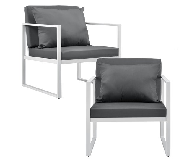 [casa.pro] Conjunto de mobiliário de jardim 2x cadeiras de jardim Branco